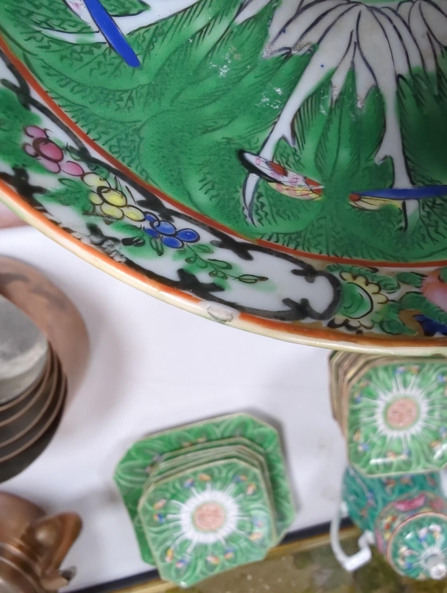 A Chinese pakchoi cabbage pattern set of tea cups and saucers, others similar, Republic period